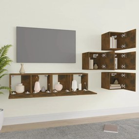 vidaXL Σετ Επίπλων Τηλεόρασης 6 Τεμαχίων Καπνιστή δρυς Επεξ. Ξύλο