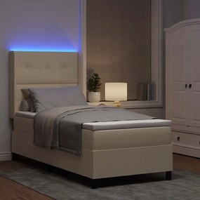 vidaXL LED Κρεβάτι με βάθρο με στρώμα Κρεμ 90 x 190 cm ύφασμα