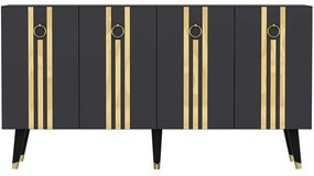 Μπουφές Isil 475OLV2680 150x40x80cm Anthracite-Gold Μοριοσανίδα, Μελαμίνη
