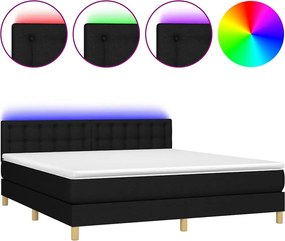 vidaXL Κρεβάτι Boxspring με Στρώμα &amp; LED Μαύρο 180x200 εκ. Υφασμάτινο