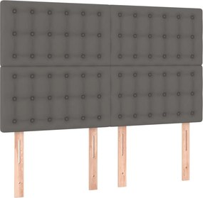 vidaXL Κρεβάτι Boxspring με Στρώμα &amp; LED Γκρι 140x190 εκ. Συνθ. Δέρμα