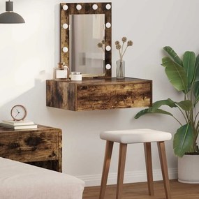 vidaXL Κρεμαστό Τραπέζι Μακιγιάζ με LED Φώτα σε Καπνιστό Δρυ