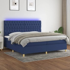 vidaXL Κρεβάτι Boxspring με Στρώμα &amp; LED Μπλε 200x200 εκ. Υφασμάτινο