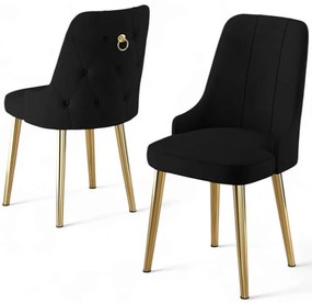 Καρέκλα Newa Babyface (Σετ 4Τμχ) 240CHR1586 46x46x94cm Black-Gold Μέταλλο,Ύφασμα