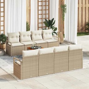 vidaXL 9 Τεμαχίων Σετ Καναπέ Κήπου με Μαξιλάρια Μπεζ, Ρατάν Πολυπροπυλενίου, Ακακία