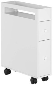 HOMCOM Τρόλεϊ Εσοχής Ντουλάπι Μπάνιου Τροχήλατο, στενό σχέδιο, δύο συρτάρια, τέσσερις ρόδες, λευκό, 16 x 49,5 x 66 cm