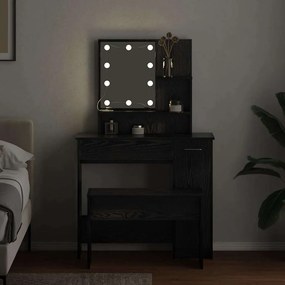 vidaXL Σετ Τραπέζι Μακιγιάζ LED 2 pcs Μαύρη Οξυά Επεξεργασμένο ξύλο