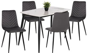 Σετ τραπεζαρίας LATRELL C21192 5τμχ Τραπέζι Κεραμικό TOP &amp; Καρέκλες Βελούδο Γκρί 120x70x73 εκ.