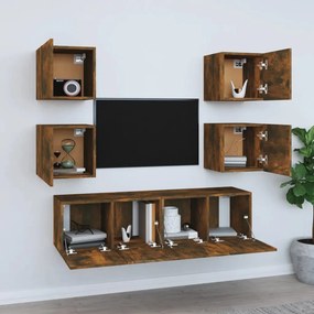 vidaXL Σετ Επίπλων Τηλεόρασης 6 Τεμαχίων Καπνιστή δρυς Επεξ. Ξύλο