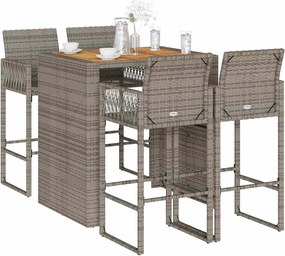 vidaXL Σετ μπαρ κήπου 5 τεμαχίων χωρίς μαξιλάρια Γκρί