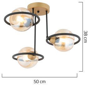 Φωτιστικό Κρεμαστό CAELUM Τρίφωτο Μαύρο/Χρυσό Μέταλλο/Γυαλί 50x38cm