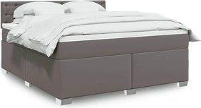 vidaXL Κρεβάτι Boxspring με Στρώμα Γκρι 180x200 εκ. Συνθετικό Δέρμα