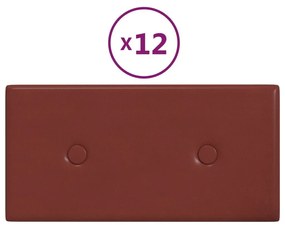 Πάνελ Τοίχου 12 τεμ. Μπορντό 30x15 εκ. 0,54 μ² Συνθετικό Δέρμα - Κόκκινο