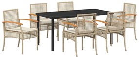 vidaXL Σέτ φαγητού για κήπο 7 pcs Μπεζ συνθετικό ρατάν