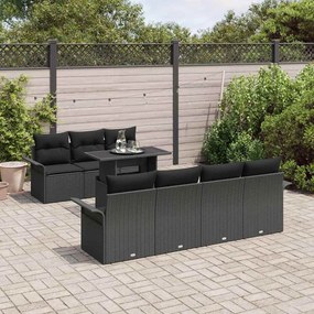 vidaXL Σετ Καναπέ Κήπου με μαξιλάρι 8 pcs Μαύρο Πολυ Ρατάν