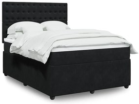 vidaXL Κρεβάτι Boxspring με Στρώμα Μαύρο 140x200 εκ. Βελούδινο