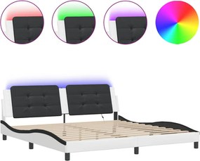 vidaXL Πλαίσιο Κρεβατιού με LED Χωρίς Στρώμα Zadar Λευκό/Μαύρο 200x200εκ.