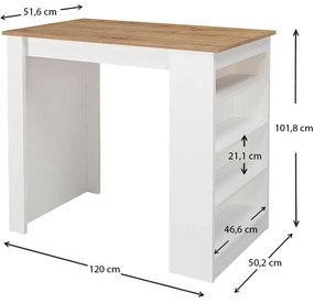 Τραπέζι μπαρ Monaco Megapap από μελαμίνη χρώμα λευκό - sapphire oak 120x51,6x101,8εκ.