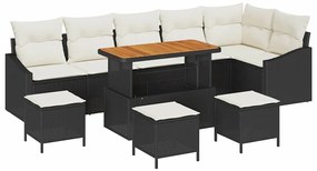 vidaXL 10 τεμαχίων σετ καναπέ κήπου με μαξιλάρια από μαύρο πολυ rattan