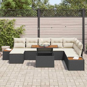 vidaXL Σέτ φαγητού για κήπο με μαξιλάρι 9 pcs Μαύρο, Μπεζ