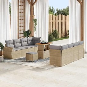 vidaXL Σετ Καναπέ Κήπου με αποθήκευση 11 pcs Μπεζ Πολυ ράταν