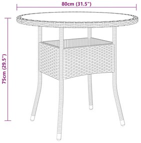 Τραπέζι Κήπου Γκρι Ø80 x 75 εκ. Ψημένο Γυαλί/Συνθετικό Ρατάν - Γκρι