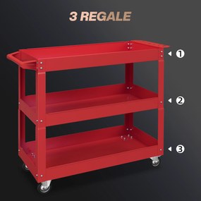 DURHAND Τρόλεϊ Εργαλείων 3 Επιπέδων, 4 Ρόδες, Ατσάλι, 83Π x 35,3Β x 76Υ cm, Κόκκινο