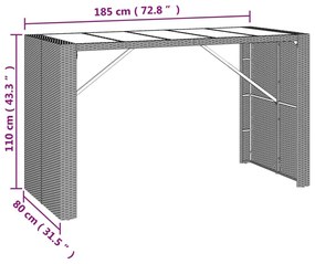 Τραπέζι Μπαρ με Γυάλ. Επιφάνεια Μαύρο 185x80x110 εκ Συνθ. Ρατάν - Μαύρο