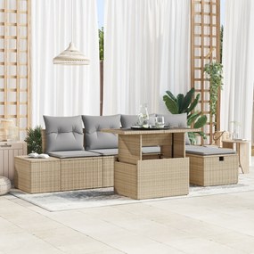 vidaXL Σετ καναπέ κήπου 6 κομματιών με μαξιλάρια Μπεζ Πολυ ρατάν