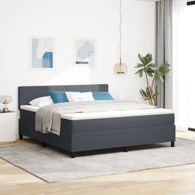 Κρεβάτι Box Spring με Στρώμα &amp; LED Σκοτεινό Γκρι Ύφασμα Κοτλέ