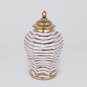 Βάζο Διακοσμητικό Με Καπάκι 752-20354 18,3x18,3x30cm White-Gold Estheti Home Κεραμικό