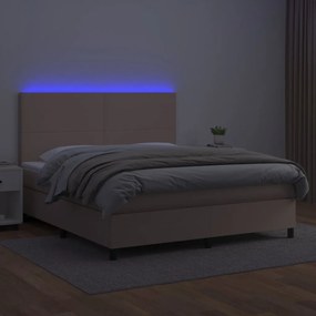 vidaXL Κρεβάτι Boxspring Στρώμα&amp;LED Καπουτσίνο 180x200 εκ. Συνθ. Δέρμα