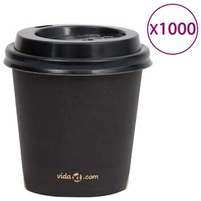 vidaXL Ποτήρια Καφέ Χάρτινα με Καπάκια 120 ml 1000 Τεμάχια Μαύρα