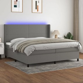 Κρεβάτι Boxspring με Στρώμα &amp; LED Σκ.Γκρι 200x200εκ. Υφασμάτινο