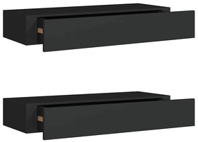 vidaXL Ράφια Τοίχου με Συρτάρια 2 Τεμ. Μαύρα 60 x 23,5 x 10εκ. από MDF