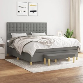 Κρεβάτι Boxspring με Στρώμα Σκούρο Γκρι 180x200 εκ Υφασμάτιν - Γκρι