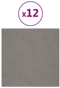 vidaXL Πάνελ Τοίχου 12 τεμ. Ανοιχτό Γκρι 30x30 εκ. 1,08 μ² Βελούδο