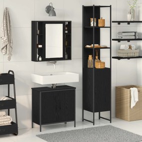vidaXL Μονάδες Νιπτήρα Μπάνιου με ράφι 3 pcs Μαύρο Επεξεργασμένο ξύλο