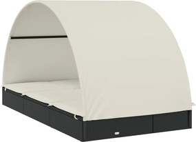 vidaXL Ξαπλώστρα 2 Ατόμων Στρογγ Οροφή Μαύρη 211x111x140εκ Συνθ. Ρατάν