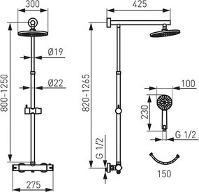 Ferro Trevi Black - Στήλη ντουζ θερμοστατικη 2 εξόδων