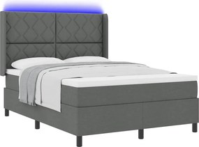 vidaXL LED Κρεβάτι με βάθρο Σκούρο Γκρι 140 x 190 cm ύφασμα