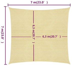 Πανί Σκίασης Μπεζ 7 x 7 μ. από HDPE 160 γρ./μ² - Μπεζ