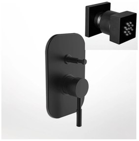 La Torre New Tech Black Matt 12050R-400 Μίκτης Εντοιχισμού 2 Εξόδων με Εκτροπέα+Jet επιτοίχιο Τετράγωνο
