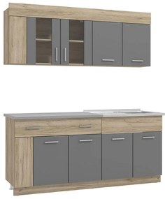 Σύνθεση κουζίνας LEONA 180 Grey oak - Γκρί 180x60x200 εκ. 180x60x200 εκ.