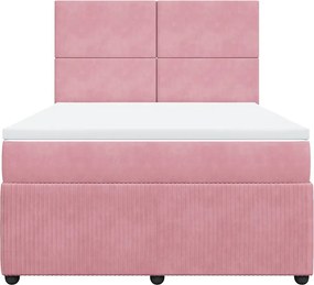 vidaXL Κρεβάτι Boxspring με Στρώμα Ροζ 140x190 εκ. Βελούδινο