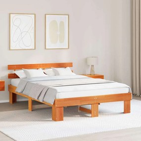 vidaXL Kρεβάτι  με Κεφαλάρι Χρώμα Καφέ 140x200 εκ Μασίφ ξύλο πεύκου