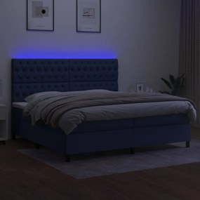 vidaXL Κρεβάτι Boxspring με Στρώμα &amp; LED Μπλε 200x200 εκ. Υφασμάτινο