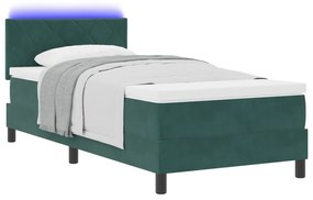 vidaXL Κρεβάτι με Στρώμα & LED Μάυρη Πράσινη 90x200 εκ. Βελούδο