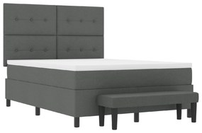 vidaXL Κρεβάτι Box Spring με Στρώμα & Πάγκο Σκούρο Γκρι 160x200 εκ. Υφασμάτινο