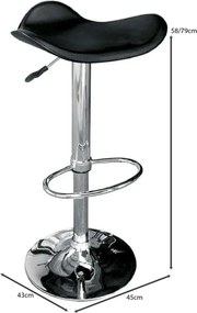 SADDLE Σκαμπό BAR, Βάση Χρώμιο, Pvc Μαύρο, Ρύθμιση Ύψους, Περιστρεφόμενο   2τμχ